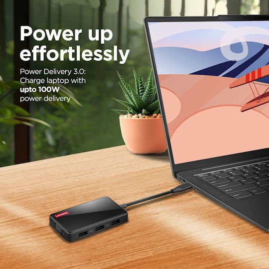 Lenovo 100 USB-C Docking Station με HDMI 4K PD και σύνδεση 2 Οθονών Μαύρο