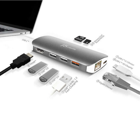 J5 Create USB-C Docking Station mit HDMI 4K PD Ethernet Gray (JCD383-N)