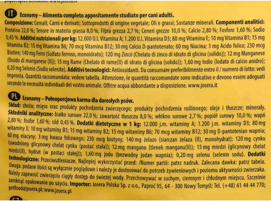 Josera Josidog Economy 15kg Hrană Uscată pentru Câini Adulţi cu Carne