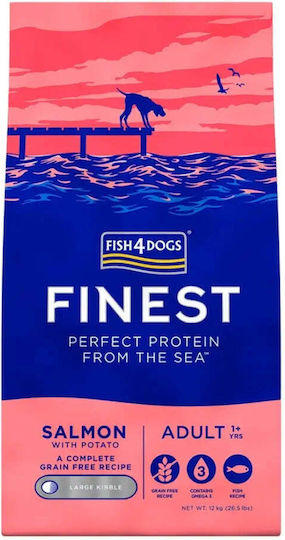 Fish4Dogs Finest Salmon Adult Large Kibble 12kg Ξηρά Τροφή χωρίς Σιτηρά για Ενήλικους Σκύλους με Πατάτες και Σολομό