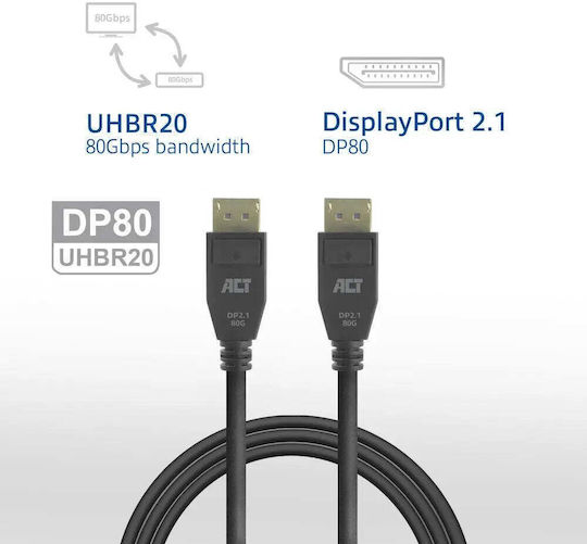 Кабел Act Ak4081 От DisplayPort Мъжки Към DisplayPort Мъжки 1м Черен 8K@60Hz