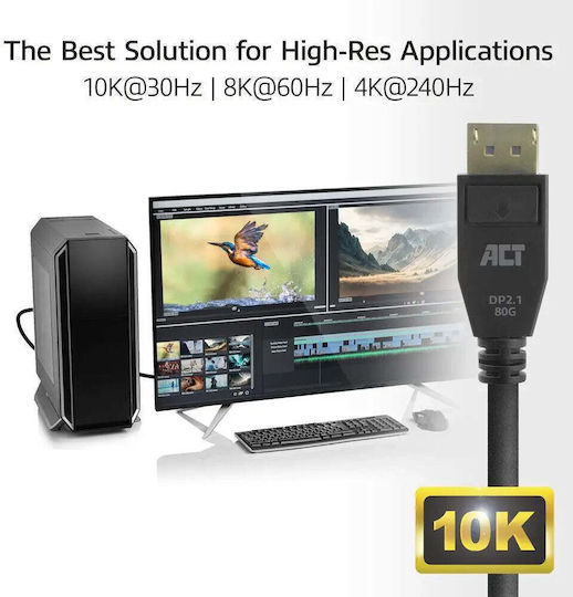 Кабел Act Ak4081 От DisplayPort Мъжки Към DisplayPort Мъжки 1м Черен 8K@60Hz