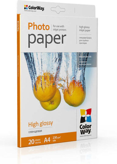 ColorWay Фотохартия Гланц A4 (21x30) 230гр/кв.м за Принтери Мастиленоструен 25 Листове