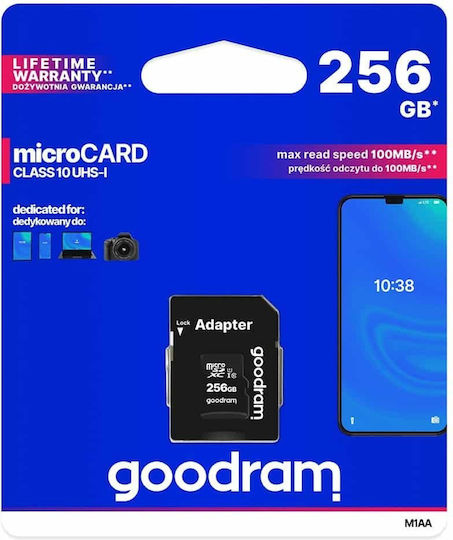 GoodRAM microSDXC 256GB Geschwindigkeitsklasse 10 UHS-I 10MB/s mit Adapter