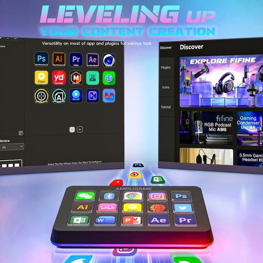 Fifine Stream Deck AmpliGame D6 Stream Controller Deck with RGB για PC