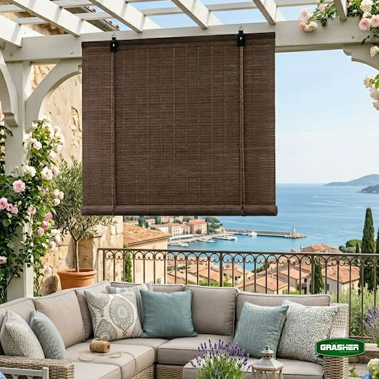 Grasher Στόρι Σκίασης Μπαμπού σε Καφέ Χρώμα Π150xΥ180εκ.