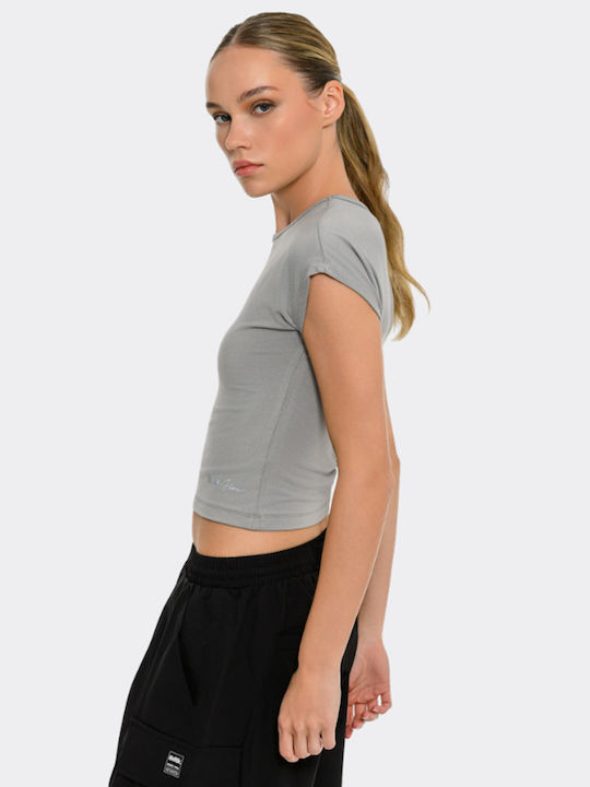 Damen Sport Crop Top Kurzärmelig Graue