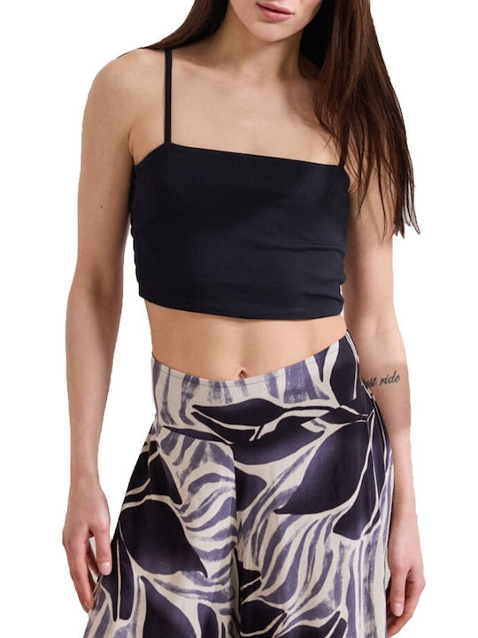 Damen Crop Top Aus Baumwolle mit Spaghetti-Träger Schwarz