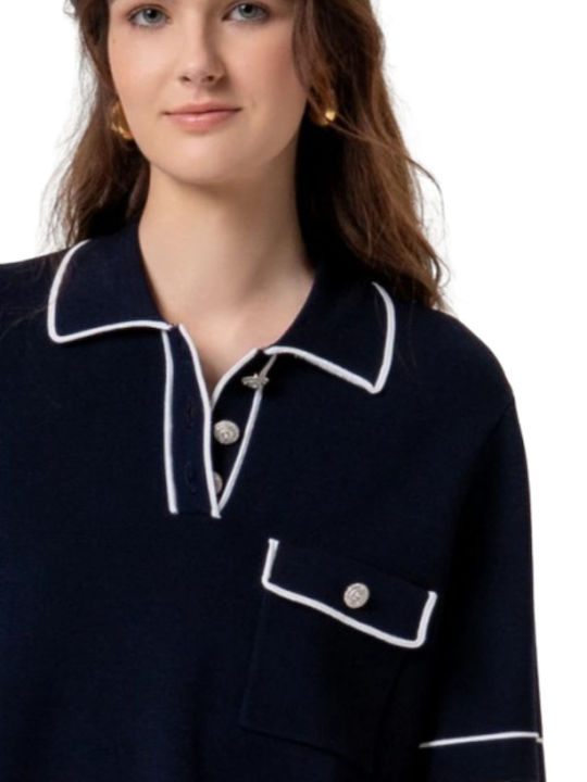 Women's Polo Blouse Dark Blue Cream