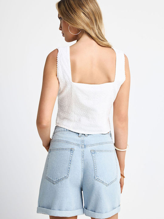 Women's Cotton Sleeveless Crop Top White FBL013-126-17
