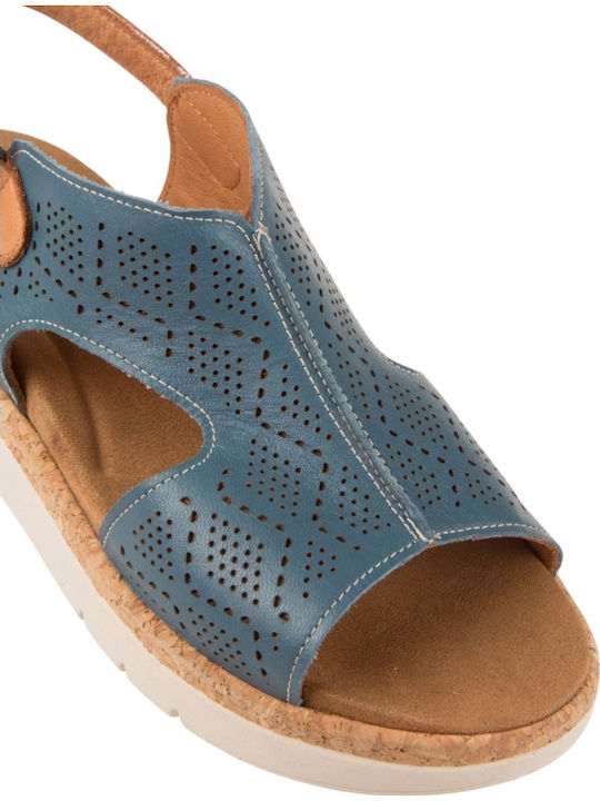 Leather Women's Flat Sandals Blue
