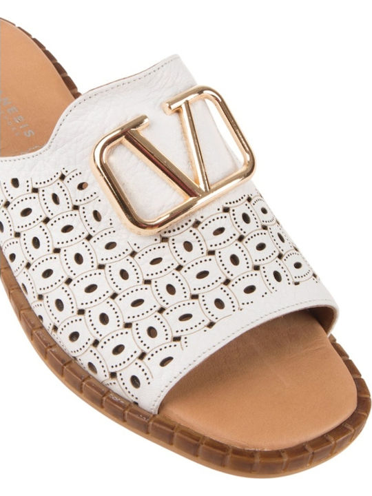 Leather Women's Flat Sandals White