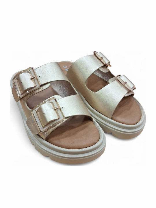 Leather Women's Flat Sandals Gold