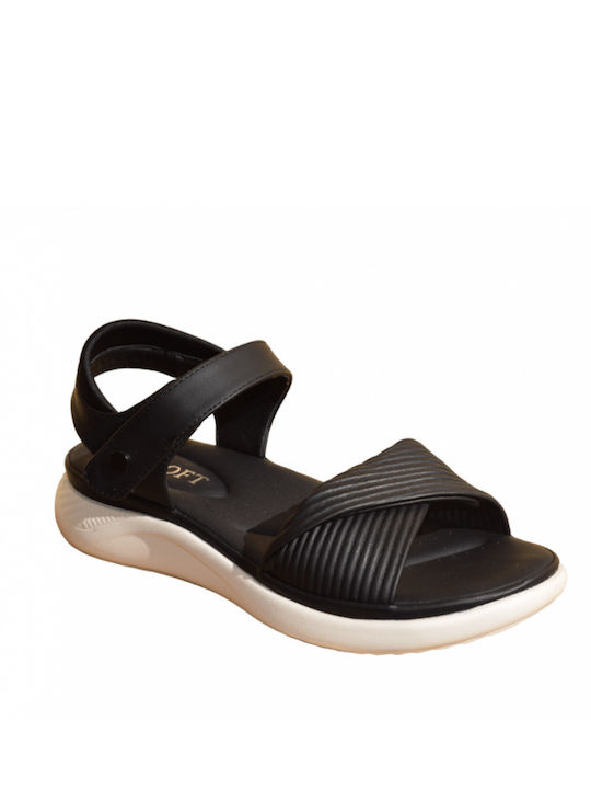 Damen Anatomisch Flache Sandalen Schwarz
