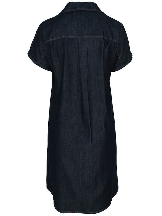 Summer Mini Denim Shirt Dress Blue