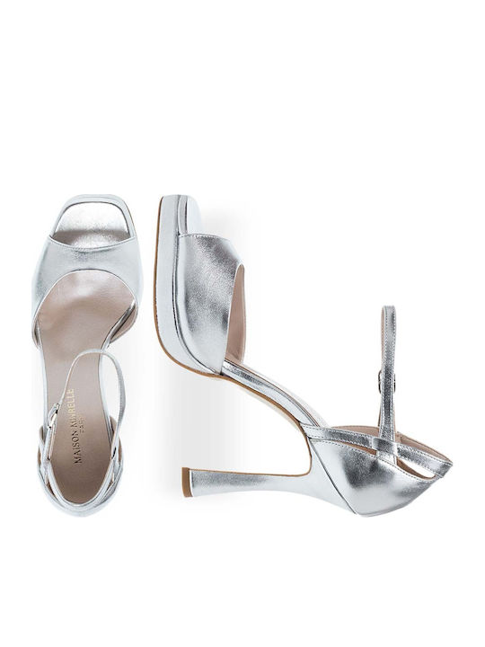 Damen Sandalen Aus Leder Silber