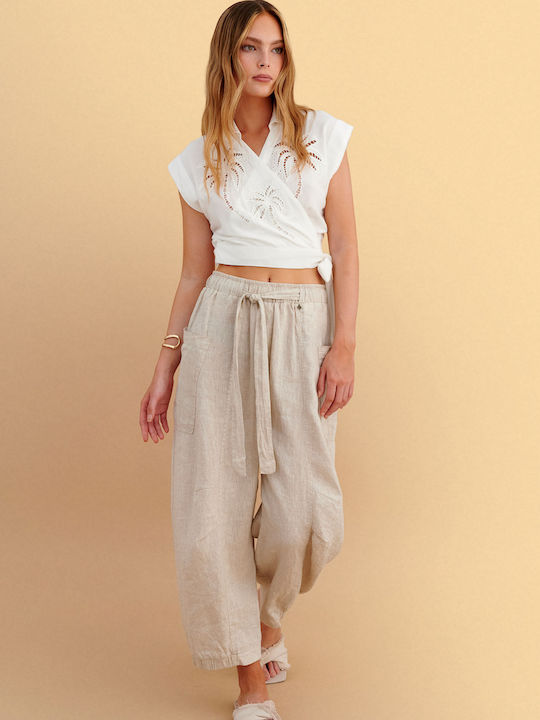 Damen Leinenhose Beige