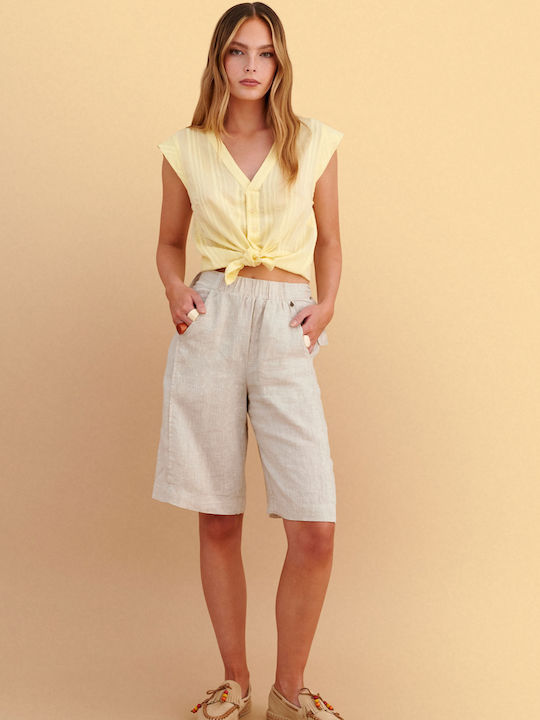 Women's Linen Bermuda Beige