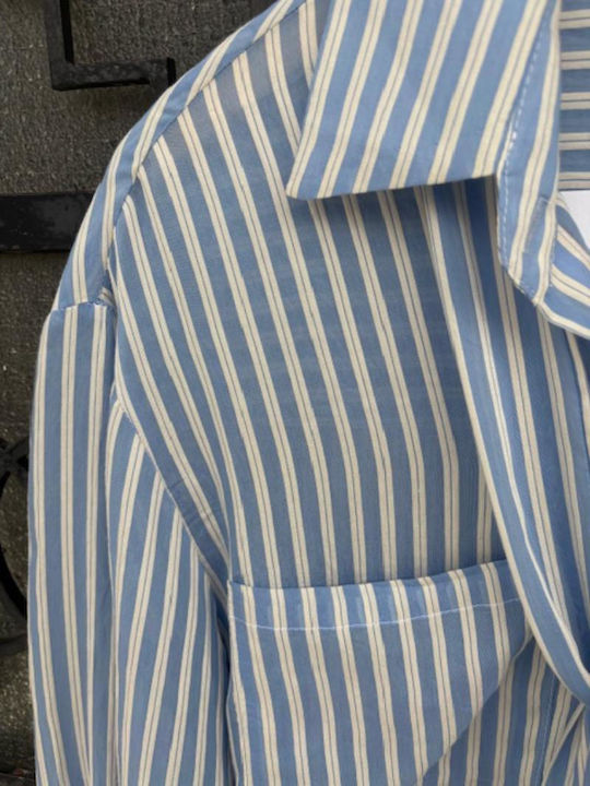 Long Sleeve Women's Blue Striped Shirt