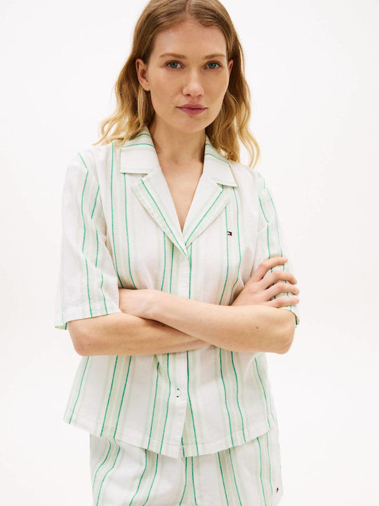 Tommy Hilfiger Sommer Herrenpyjama Bermuda Tennis Court Streifen Grün