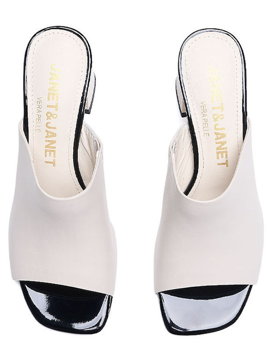 Leather Mules With High Heel In Beige Colour