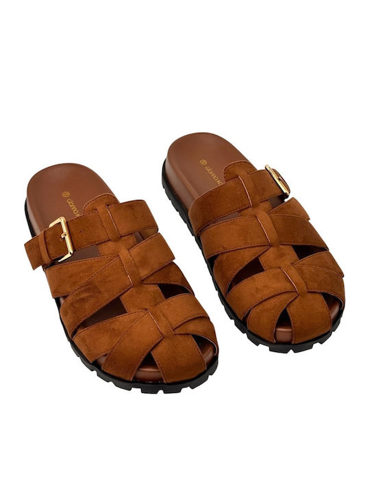 Suede Mules με Τακούνι σε Καφέ Χρώμα