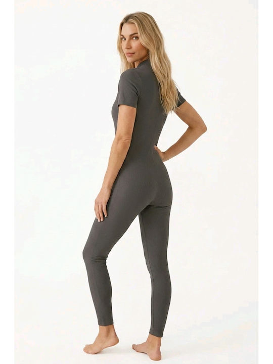 Women's Short Sleeve One-piece Jumpsuit Anthracite