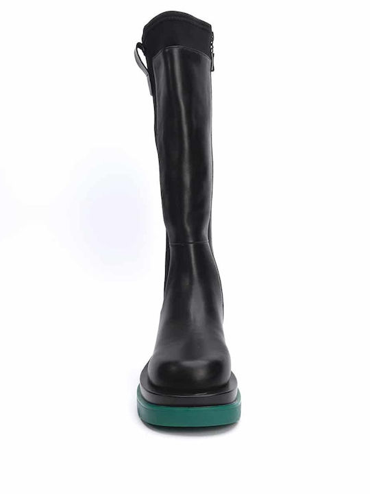 Women's Boots with Mid Heel & Elastic Green