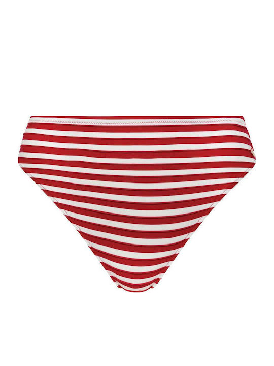 Bikinihosen Slip Hohe Taille Gestreift Rote-Weiß