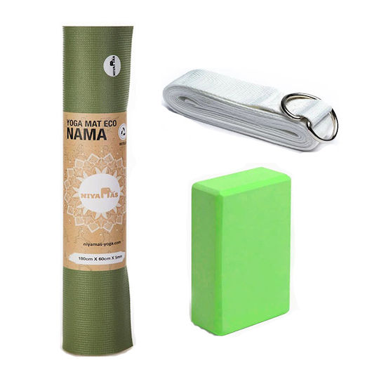 Set of 3pcs Yoga Mat + Block + Strap Starter Kit Yoga Pilates Set
