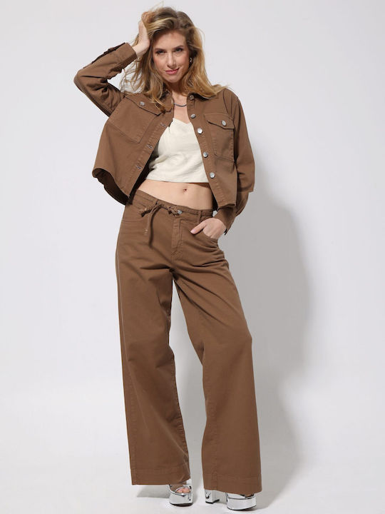 High Rise Women's Jean Pants in Slim Fit Brown