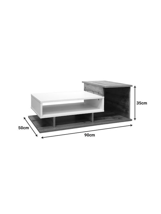 Rectangular Central Coffee Table Nuvele from Solid Wood White W90xL50xH35cm
