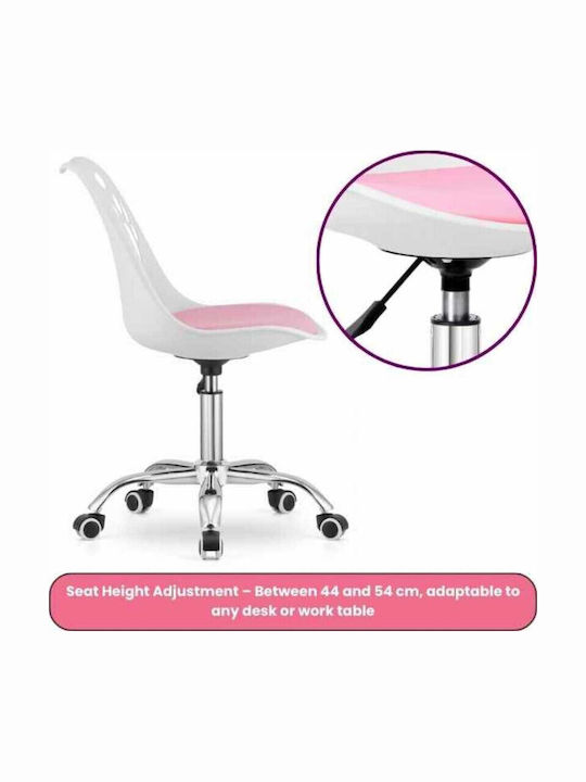 Mercaton Scaun Office 5 Roți din Cauciuc Pernă din Piele Ecologică Șezut din Pp Cadru din Aluminiu 50 X 60 X 89 Cm Alb Roz Căști Wireless Led cu Slot pentru Card Model Urechi de Pisică Roz