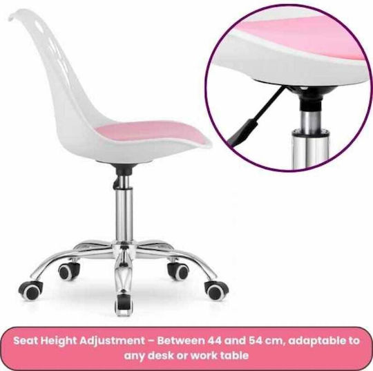 Mercaton Office Chair 5 Rubber Wheels Eco Leather Cushion Pp Seat Aluminum Frame 50 X 60 X 89 Cm White Pink Wireless Led Headphones Card Slot Cat Ear Model Pink