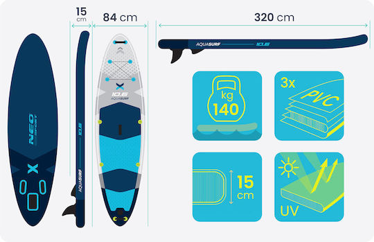 NEO Sport Φουσκωτή Σανίδα SUP με Μήκος 3.2m Μπλε
