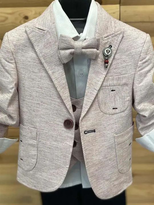 Extan Bebe Costum de Botez cu Vestă pentru Băiat Roz