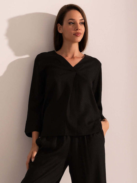 Bluza Damă Din Bumbac Neagră