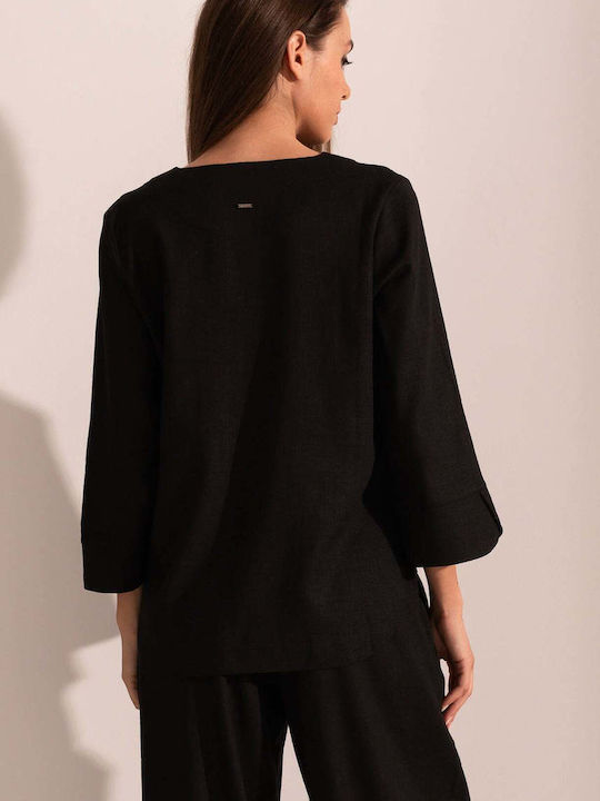 Bluza Damă Din Bumbac Neagră