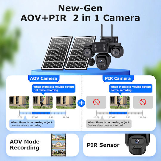 Sectec ST-523-9MAOV-4G-EU IP Quad Surveillance Camera 4G Full HD+ 3MP Waterproof Battery with Two-Way Communication and 4mm Lens