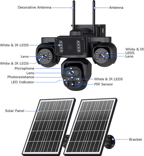 Sectec ST-523-9MAOV-4G-EU IP Quad Surveillance Camera 4G Full HD+ 3MP Waterproof Battery with Two-Way Communication and 4mm Lens