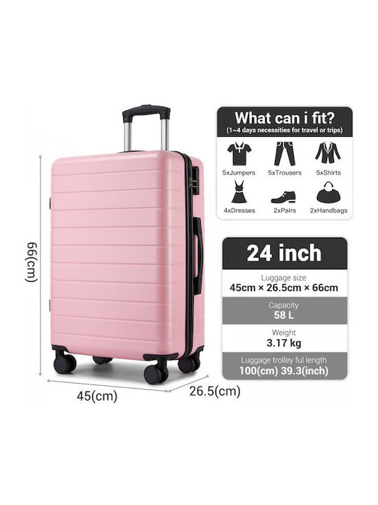 Miss Lulu Μεγάλη Βαλίτσα Ταξιδίου Σκληρή Pink με 4 Ρόδες Ύψους 75εκ.