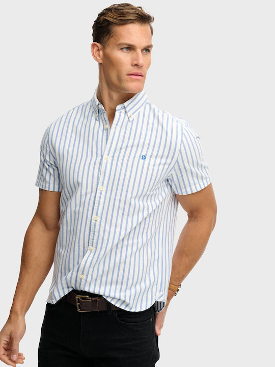 Oxford Short Sleeve Cotton Striped Light Blue Shirt