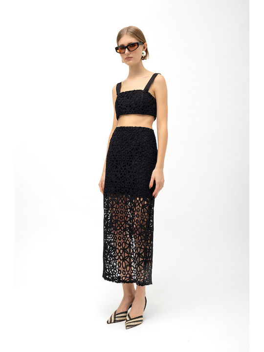 Γυναικείο Crop Top Βαμβακερό με Τιράντες Floral Μαύρο