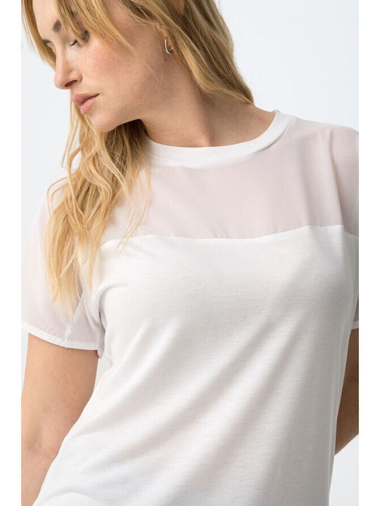 Γυναικείο T-shirt με Διαφάνεια Λευκό