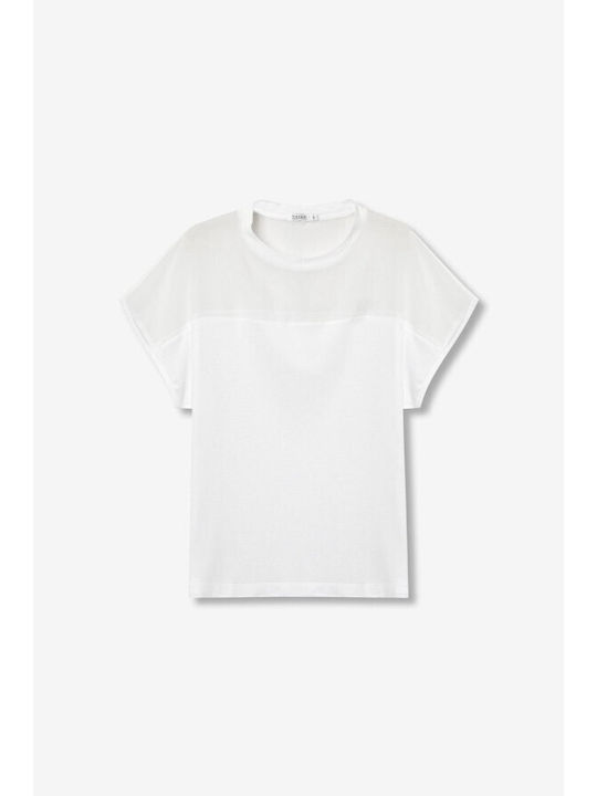 Γυναικείο T-shirt με Διαφάνεια Λευκό