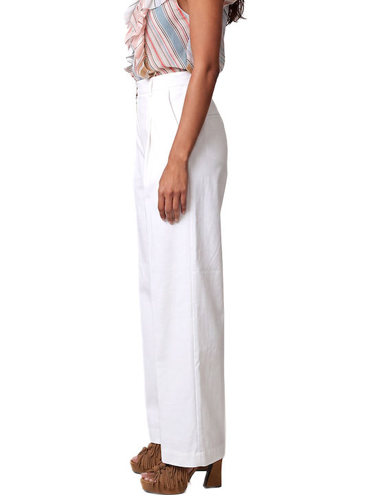 Women's High Rise Fabric Trousers in Straight Leg White