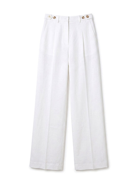 Women's High Rise Fabric Trousers in Straight Leg White