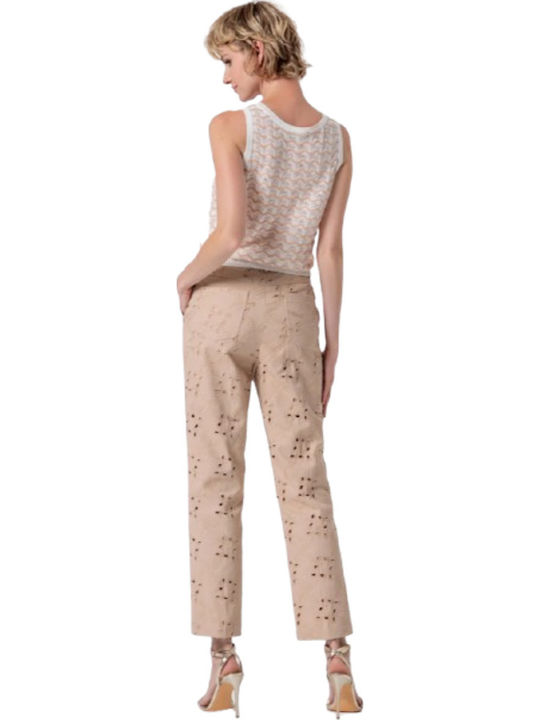 Women's Fabric Trousers in Regular Fit Beige