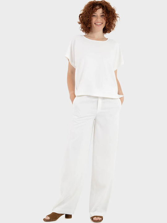 Дамски Текстилен Панталон Off White