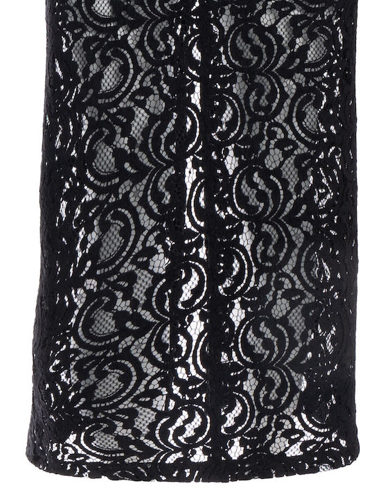 Summer Midi Evening Dress with Lace Black